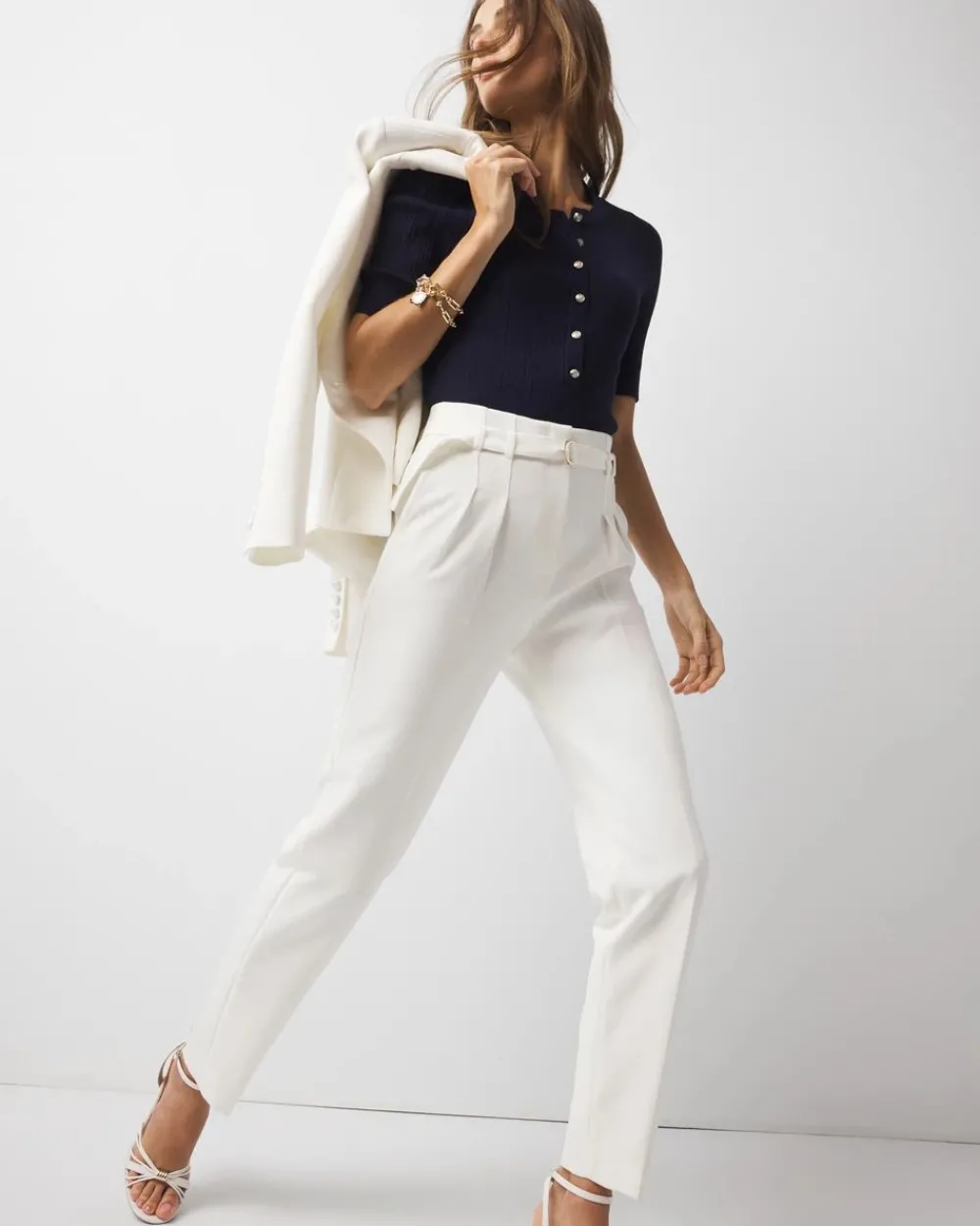 Elbow-Sleeve Henley Sweater*White House Black Market Fashion