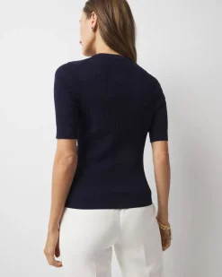 Elbow-Sleeve Henley Sweater*White House Black Market Fashion