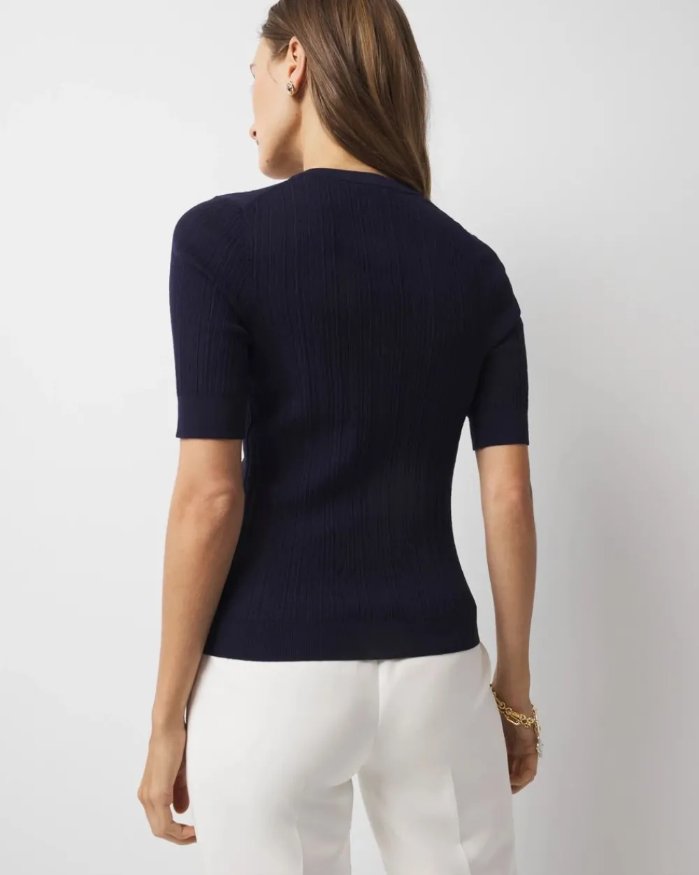 Elbow-Sleeve Henley Sweater*White House Black Market Fashion