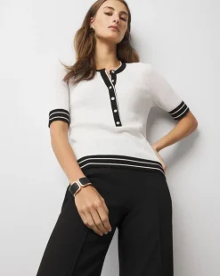 Elbow-Sleeve Henley Sweater*White House Black Market New