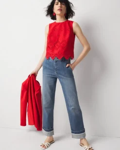 Embroidered Poplin Cropped Top*White House Black Market New