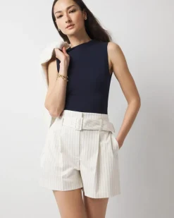 Extra High-Rise Pinstripe Belted Short*White House Black Market Hot