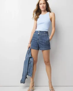 Extra High-Waist Novelty Button Denim Shorts*White House Black Market New