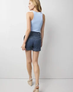 Extra High-Waist Novelty Button Denim Shorts*White House Black Market New