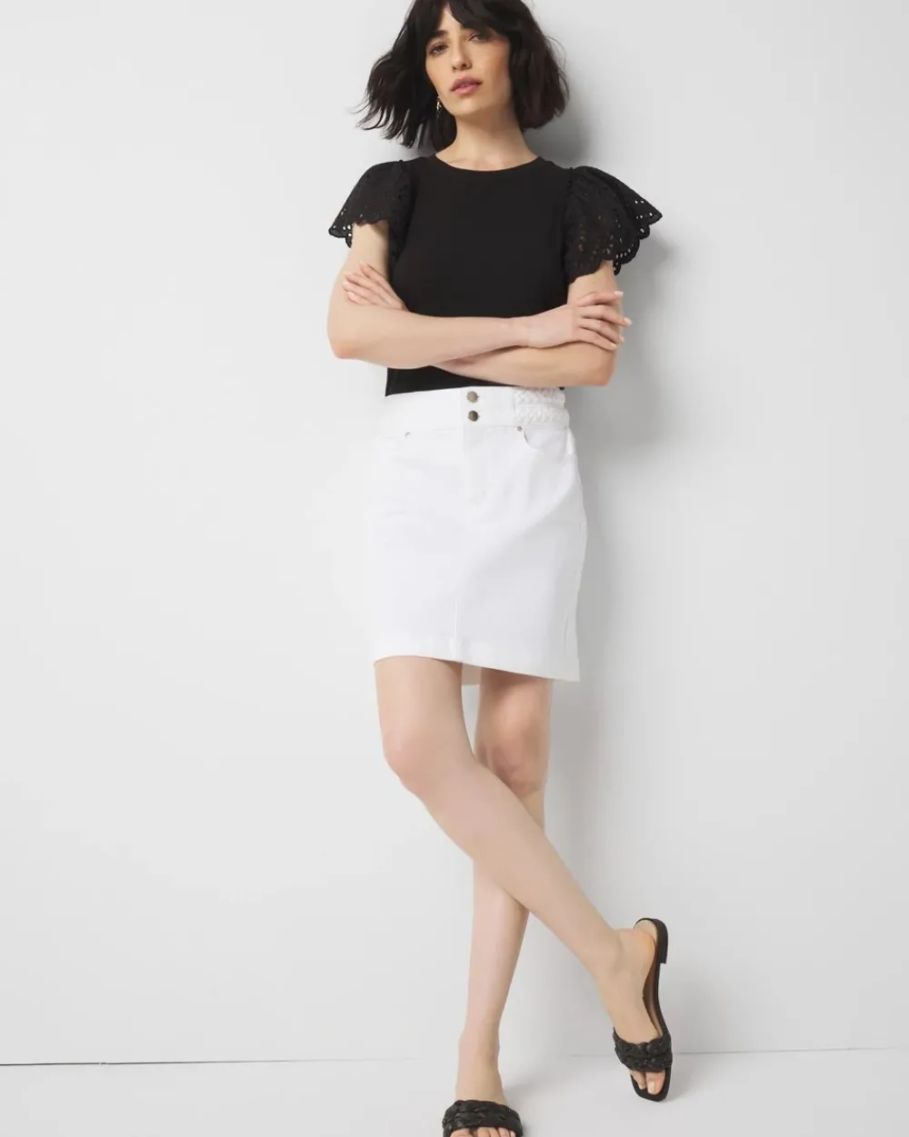 Eyelet Sleeve Crewneck Tee*White House Black Market Hot