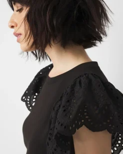 Eyelet Sleeve Crewneck Tee*White House Black Market Hot