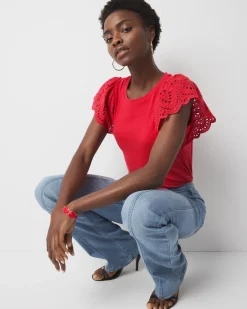 Eyelet Sleeve Crewneck Tee*White House Black Market Online