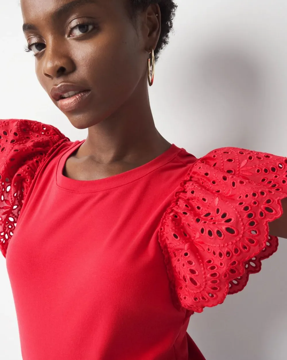 Eyelet Sleeve Crewneck Tee*White House Black Market Online