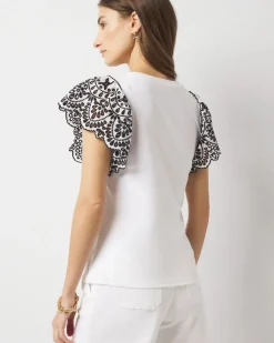 Eyelet Sleeve Crewneck Tee*White House Black Market Best