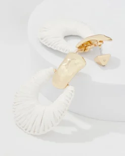 Gold + Ecru Raffia Drop Earrings*White House Black Market Fashion