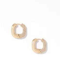 Gold + Pave Square Hoop Earrings*White House Black Market Clearance