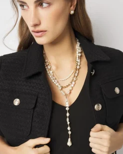 Gold + Pearl Convertible Y Necklace*White House Black Market Clearance