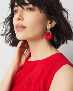 Gold + Red Raffia Drop Earrings*White House Black Market New