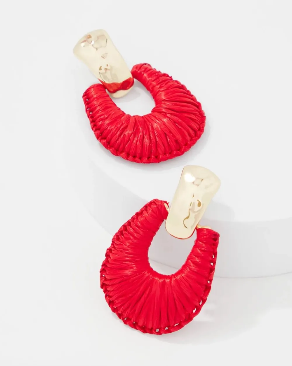 Gold + Red Raffia Drop Earrings*White House Black Market New