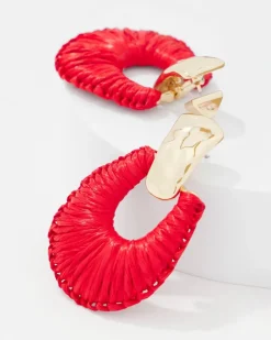 Gold + Red Raffia Drop Earrings*White House Black Market New