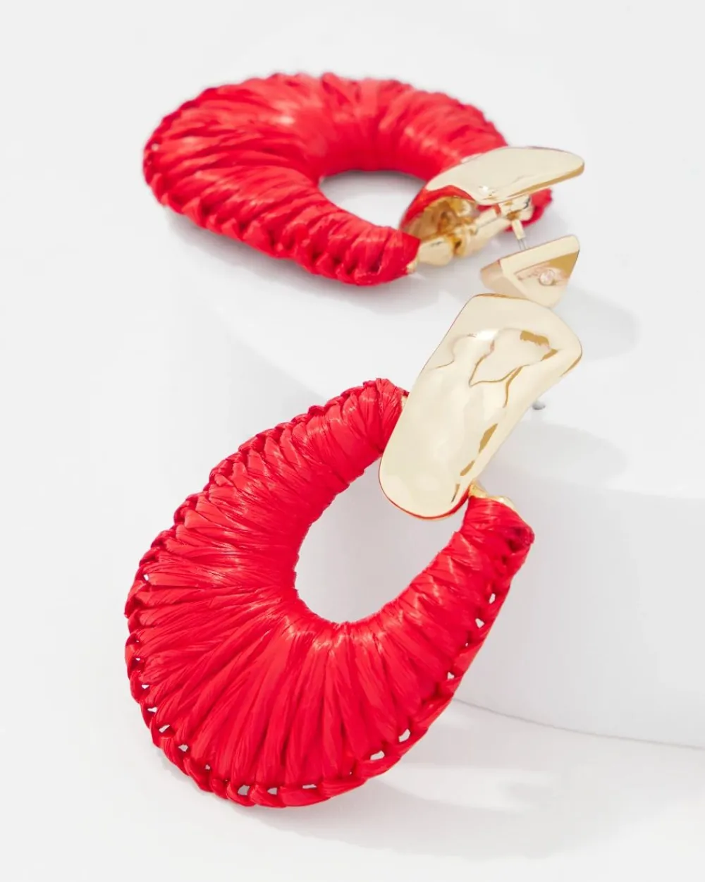 Gold + Red Raffia Drop Earrings*White House Black Market New