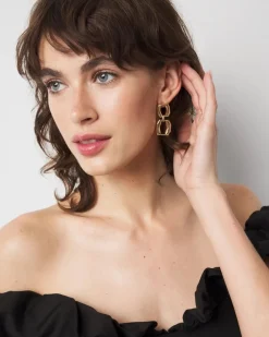Gold Double Links Drop Earrings*White House Black Market Sale