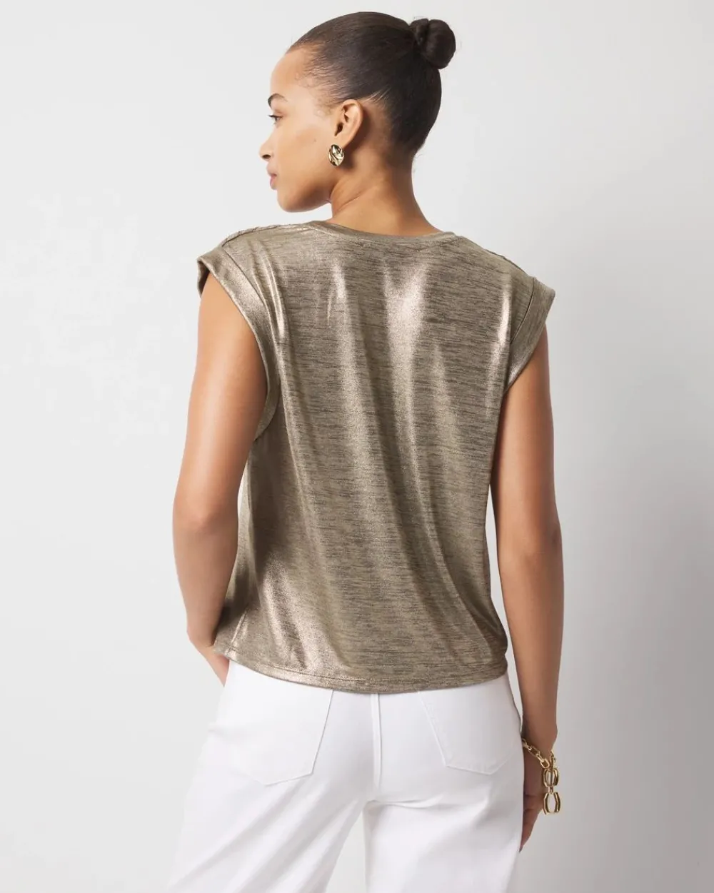 Gold Foil Braided Shoulder Tee*White House Black Market Sale