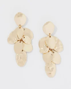 Gold Hammered Disc Drop Earrings*White House Black Market Clearance