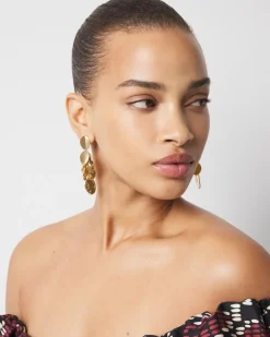 Gold Hammered Disc Drop Earrings*White House Black Market Clearance