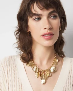 Gold Hammered Disc Single Strand Necklace*White House Black Market Online