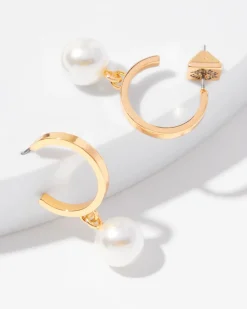 Gold Pearl Hoop Drop Earrings*White House Black Market New