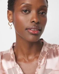 Gold Pearl Hoop Drop Earrings*White House Black Market New