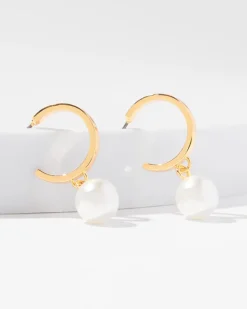 Gold Pearl Hoop Drop Earrings*White House Black Market New