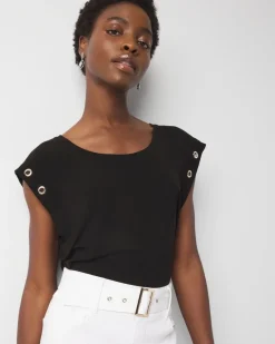 Grommet Cuff Scoop Neck Tee*White House Black Market Best