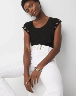Grommet Cuff Scoop Neck Tee*White House Black Market Best