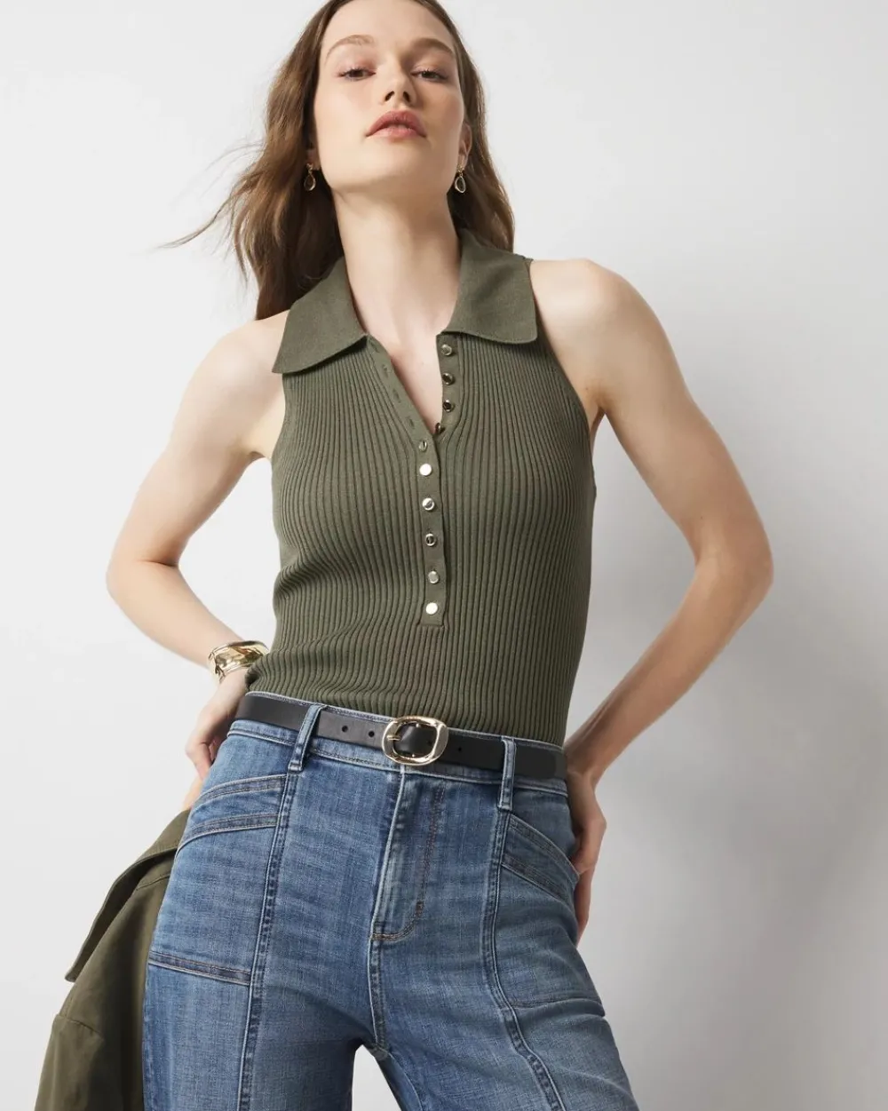 Henley Sweater Tank Top*White House Black Market Fashion