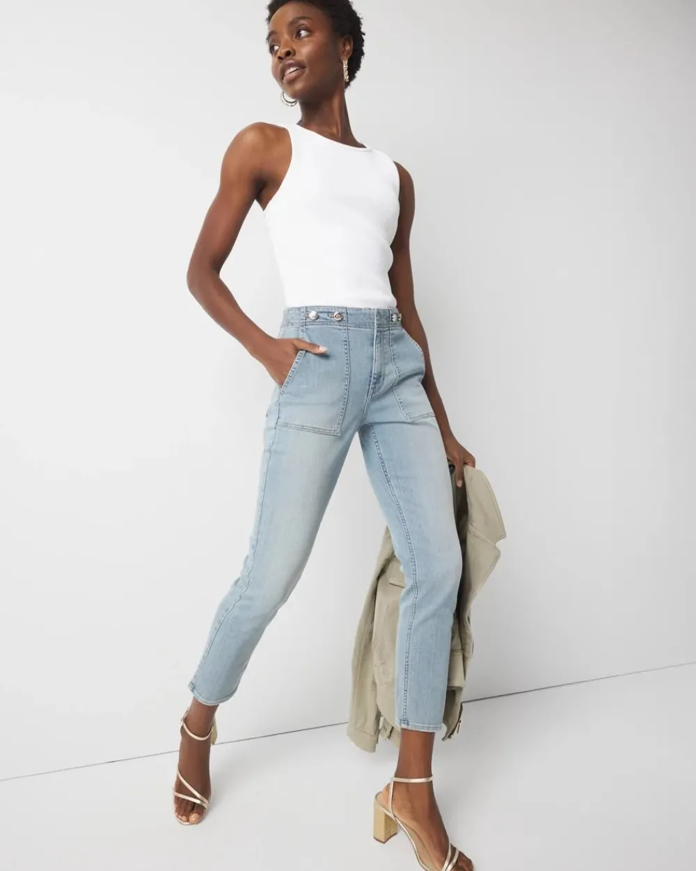 High-Rise Novelty Waist Slim Cropped Jean*White House Black Market Discount