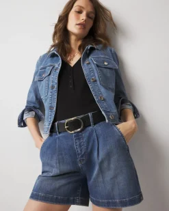 High-Rise Pleated Denim Short*White House Black Market Discount