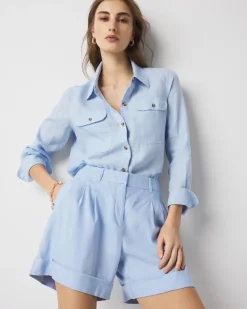 High-Rise Pleated Linen Short*White House Black Market Fashion