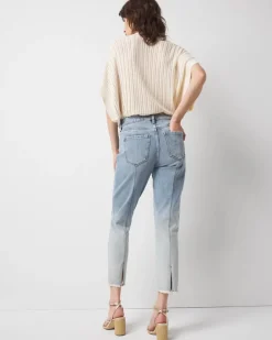 High-Rise Raw Hem Pintuck Straight Jean with Slit*White House Black Market Clearance