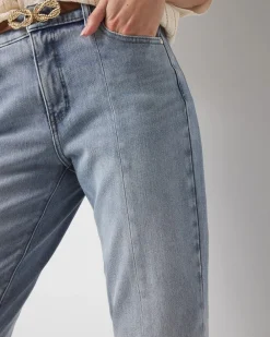 High-Rise Raw Hem Pintuck Straight Jean with Slit*White House Black Market Clearance