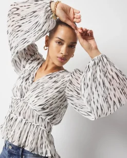Ikat Pleated Peplum Blouse*White House Black Market Clearance