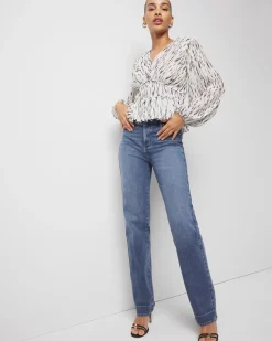 Ikat Pleated Peplum Blouse*White House Black Market Clearance