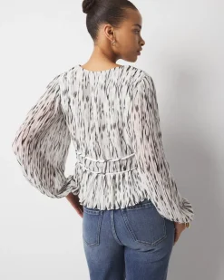 Ikat Pleated Peplum Blouse*White House Black Market Clearance