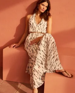 Ikat Print + Lurex Maxi Halter Dress*White House Black Market Hot