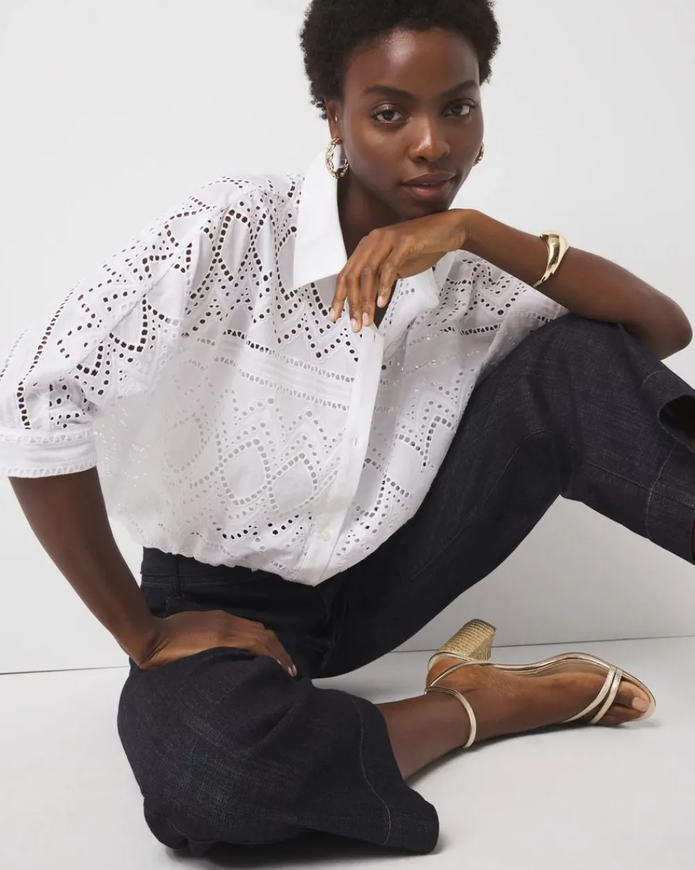 Kimono Sleeve Eyelet Shirt*White House Black Market Sale