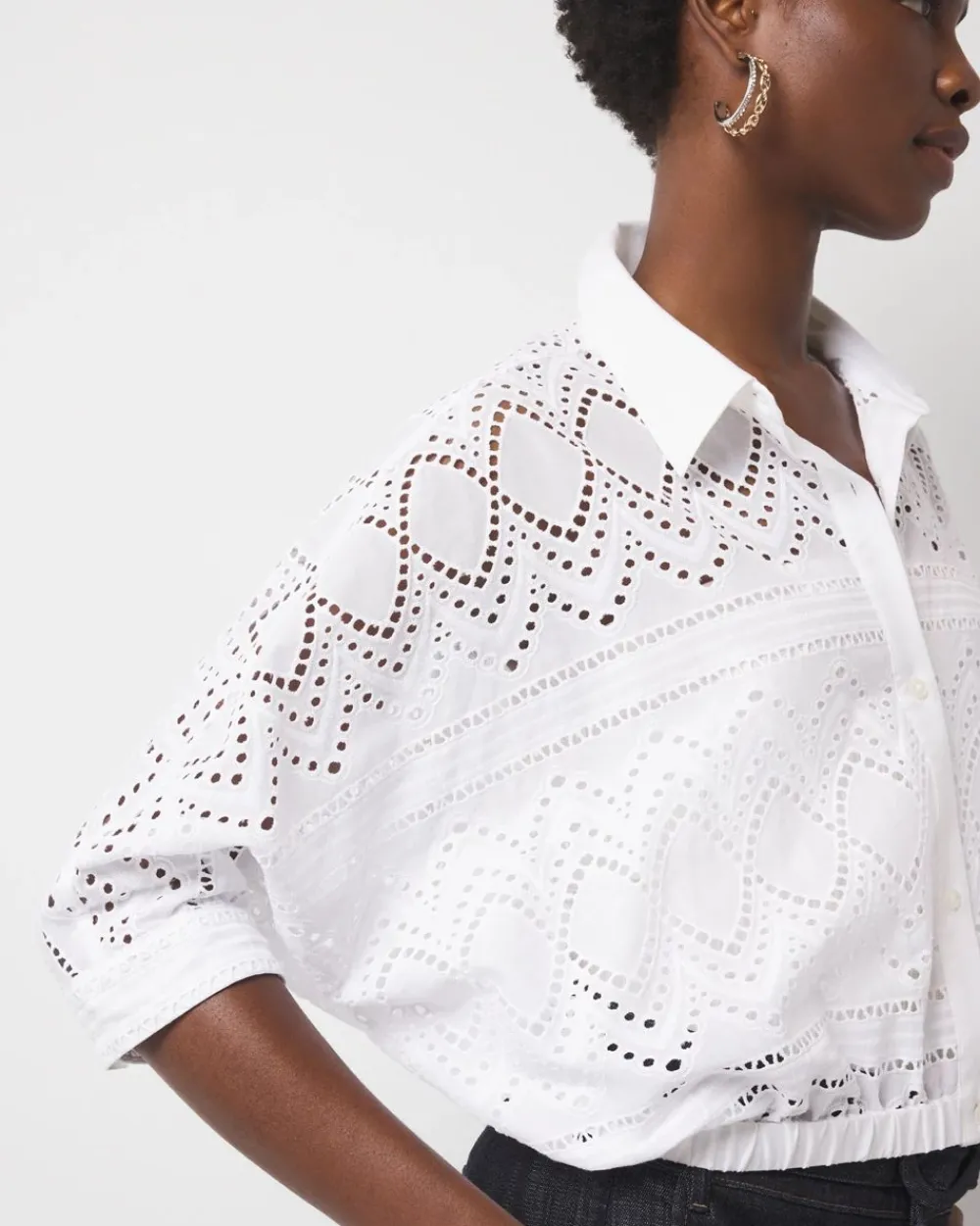 Kimono Sleeve Eyelet Shirt*White House Black Market Sale