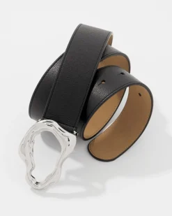 Leather Belt with Silver Sculptural Buckle*White House Black Market Best