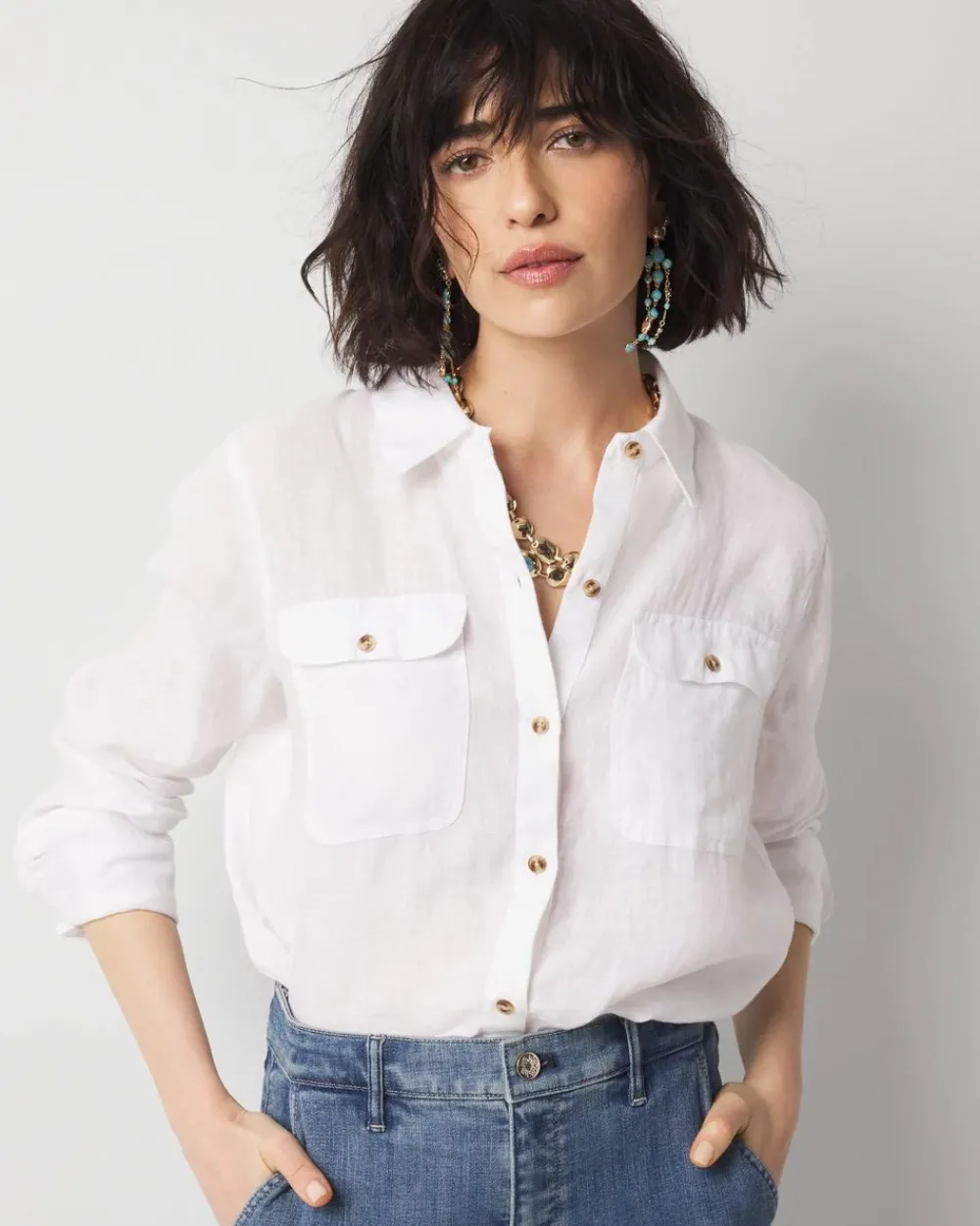 Linen Button-Down Shirt*White House Black Market New