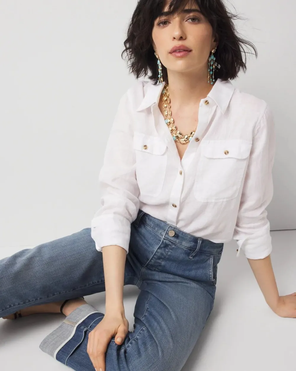 Linen Button-Down Shirt*White House Black Market New