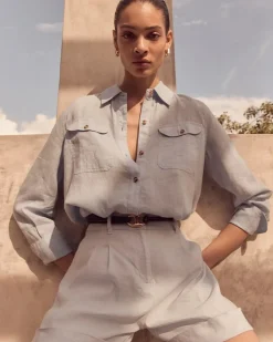 Linen Button-Down Shirt*White House Black Market Sale