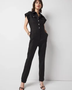 Linen-Blend Short-Sleeve Utility Jumpsuit*White House Black Market Best
