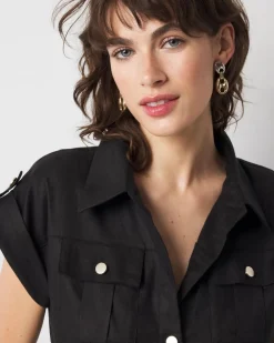 Linen-Blend Short-Sleeve Utility Jumpsuit*White House Black Market Best