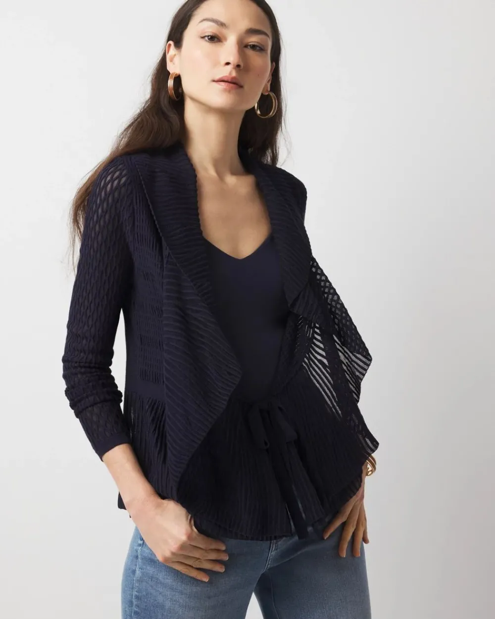 Long Sleeve Pointelle Peplum Sweater Cardigan*White House Black Market Online