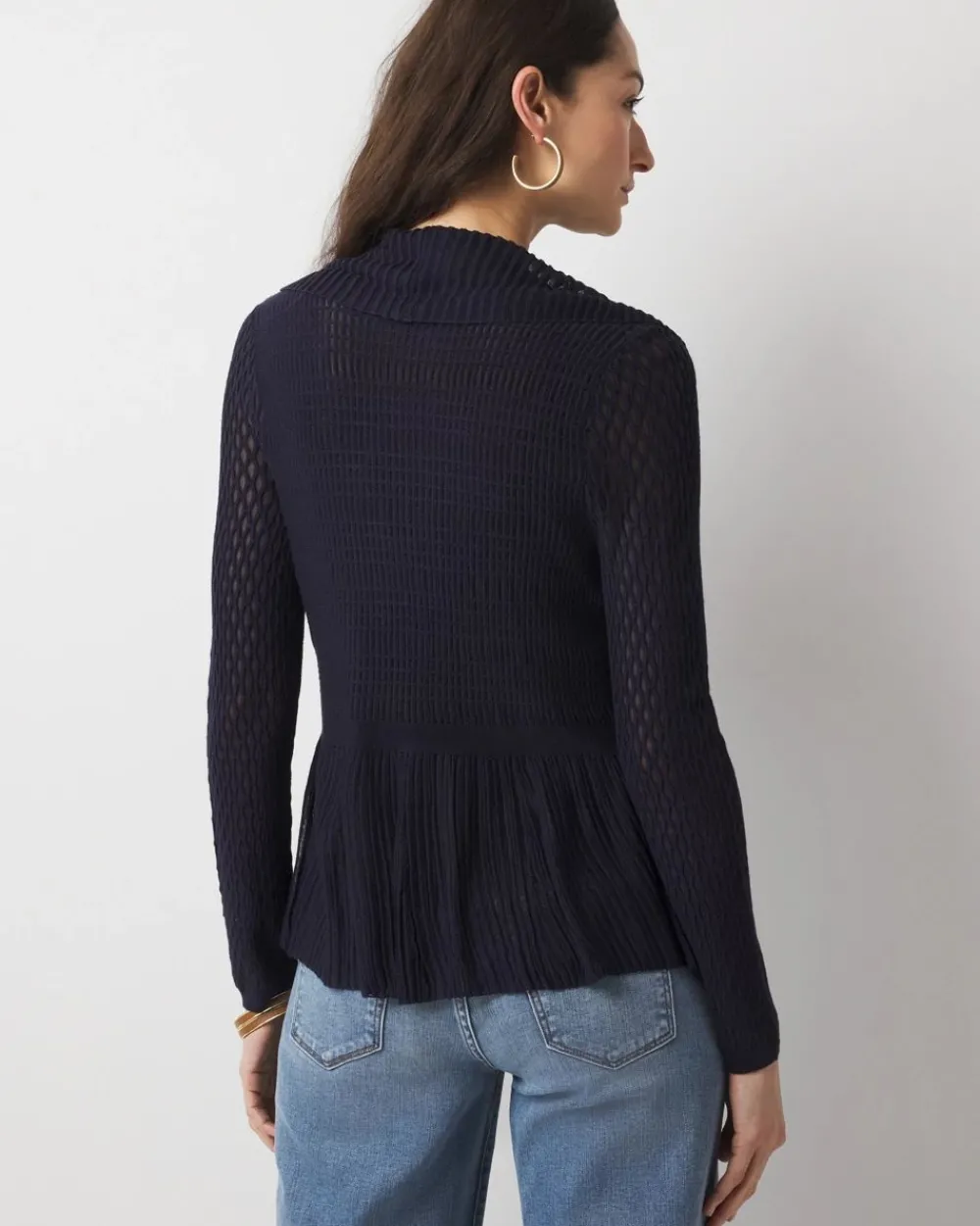 Long Sleeve Pointelle Peplum Sweater Cardigan*White House Black Market Online